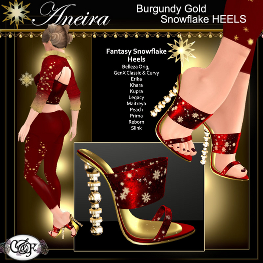 C&F Aneira Separates: Burgundy Gold Snowflake Heels