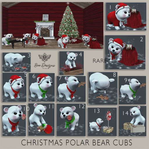 01 Bee Designs Christmas polar bear cubs RARE