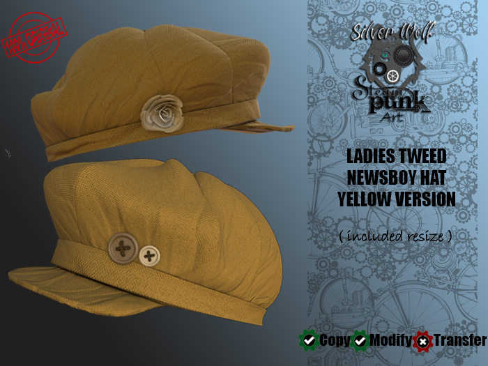 SW - Ladies Tweed Newsboy Hat Yellow (Box)