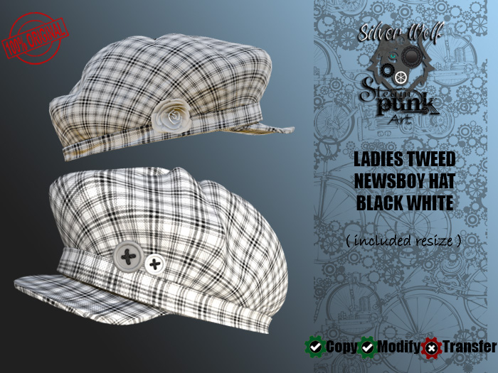 SW - Ladies Tweed Newsboy Hat White (Box)