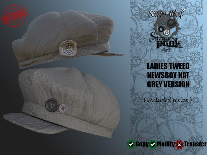 SW - Ladies Tweed Newsboy Hat Grey (Box)
