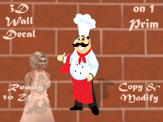 CHEERFUL CHEF STAND UP OR HANG SIGN KITCHEN HOME DECOR ALPHA CUT OUT 3D WALL DECAL STYLE ON 1 PRIM copy/modify