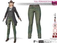 MI963163 Female Western Skinny Tight Blue Jeans With Belt