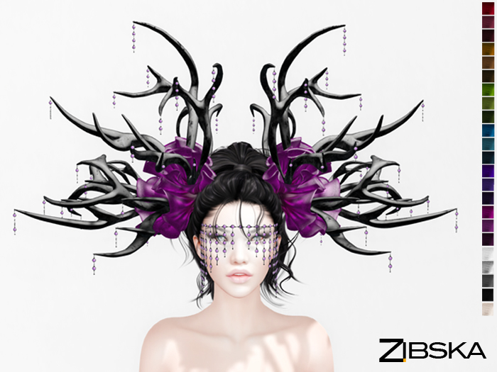 Zibska ~ Khione color change antler & ruffles headpiece and eyemask