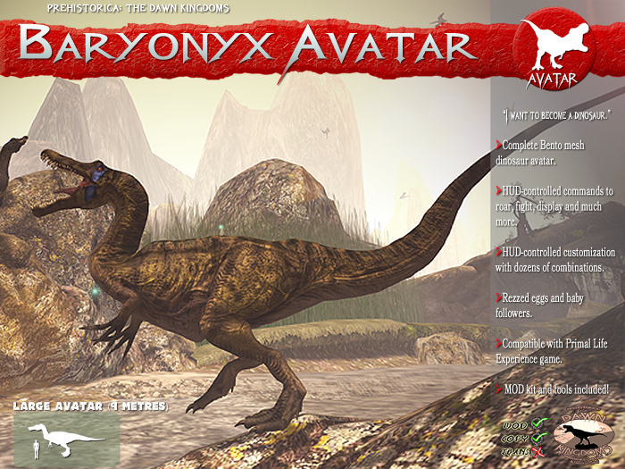 BARYONYX ~ Bento Mesh Dinosaur Avatar ~ Prehistorica: The Dawn Kingdoms ~