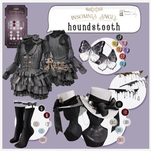 Insomnia Angel . houndstooth 6 - socks with garter [wine]
