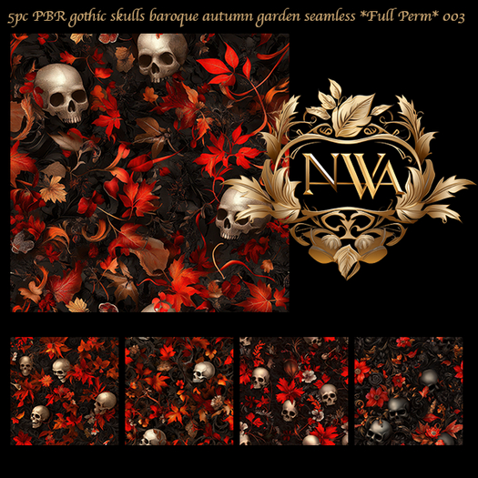 5pc PBR gothic skulls baroque autumn garden texture seamless *Full Perm*   003