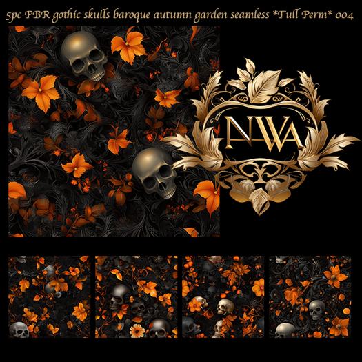5pc PBR gothic skulls baroque autumn garden texture seamless *Full Perm*  004