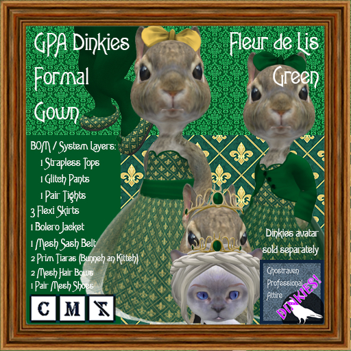 GPA Dinkies Formal Gown BOM - Fleur de Lis Green Print