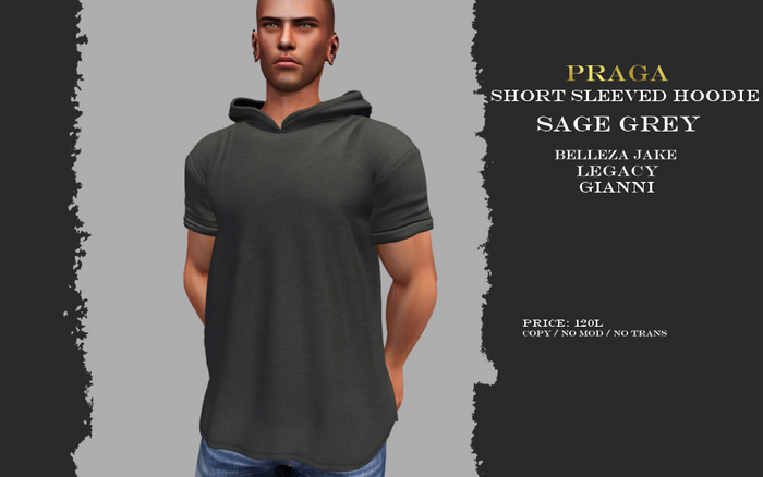 Praga Short sleeved hoodie - Sage Grey
