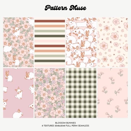Blossom Bunnies Seamless Textures Full Perm
