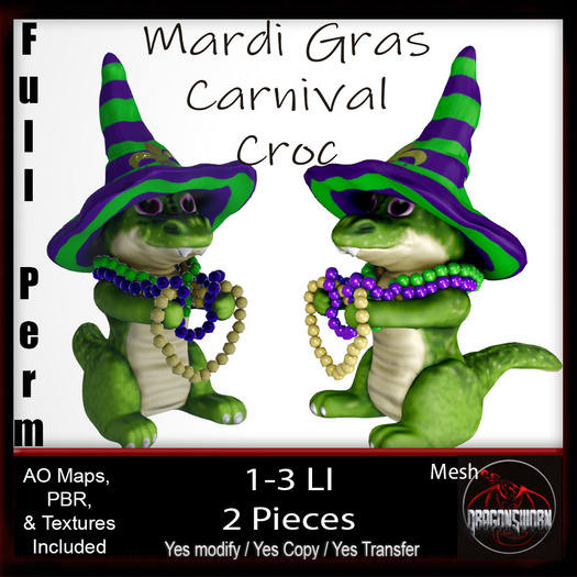 Full Perm Mardi Gras Croc