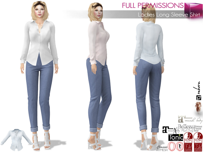 Full Perm Female Unbuttoned Collar Chest Loose Classic White Shirt Maitreya 5.3 LaraX Legacy Belleza Slink Ebody Reborn
