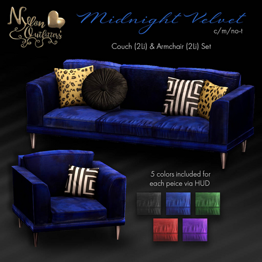 (NO) Midnight Velvet Set - Couch + Armchair