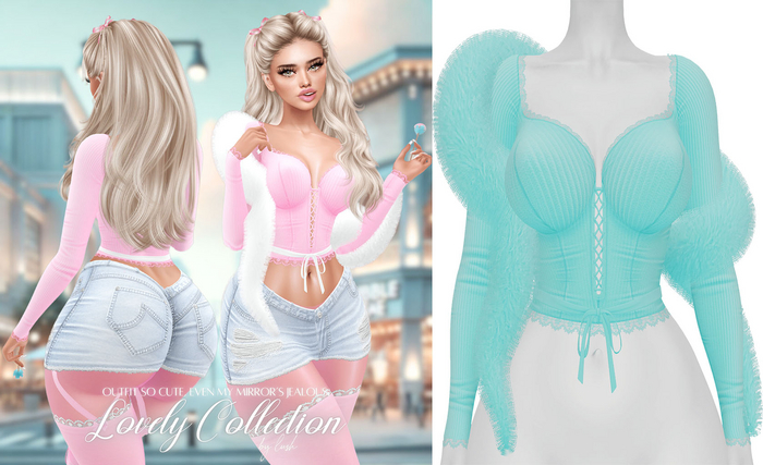 Lush - Lovely Lace Top w/ Fur Turquoise