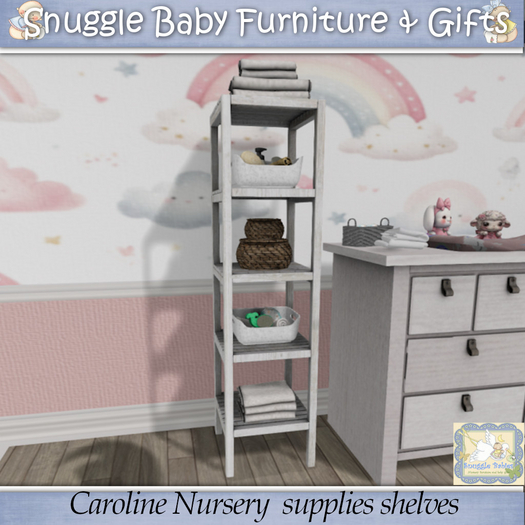 Caroline Nursery  supplies shelves By Snuggle Baby 