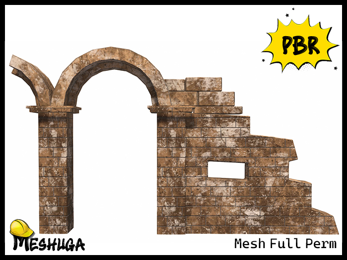 Meshuga PBR Ancient Destroyed Arch & Wall FULL PERM MESH 