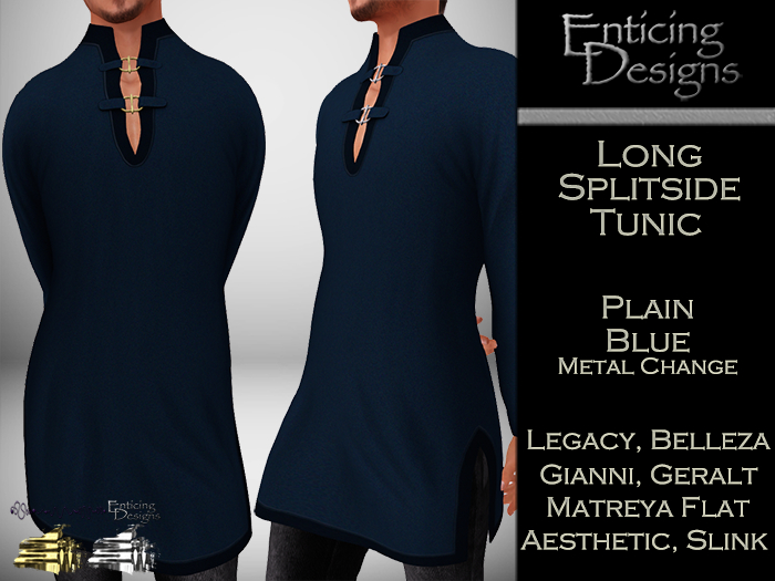 *ED Long Split Side Tunic - Plain Blue