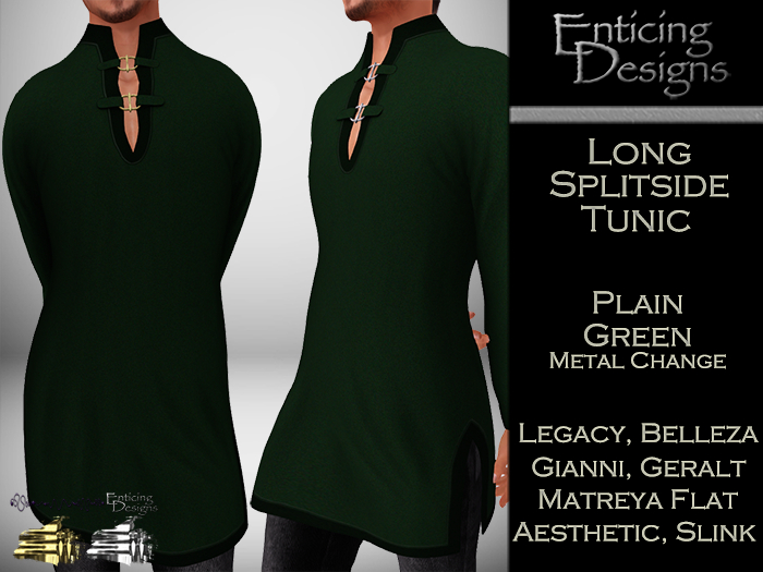 *ED Long Split Side Tunic - Plain Green