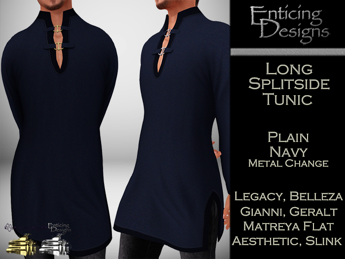 *ED Long Split Side Tunic - Plain Navy