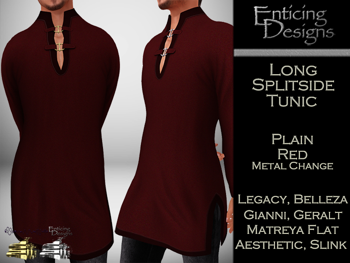 *ED Long Split Side Tunic - Plain Red