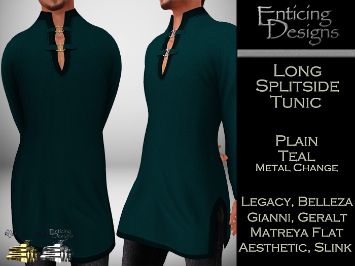 *ED Long Split Side Tunic - Plain Teal