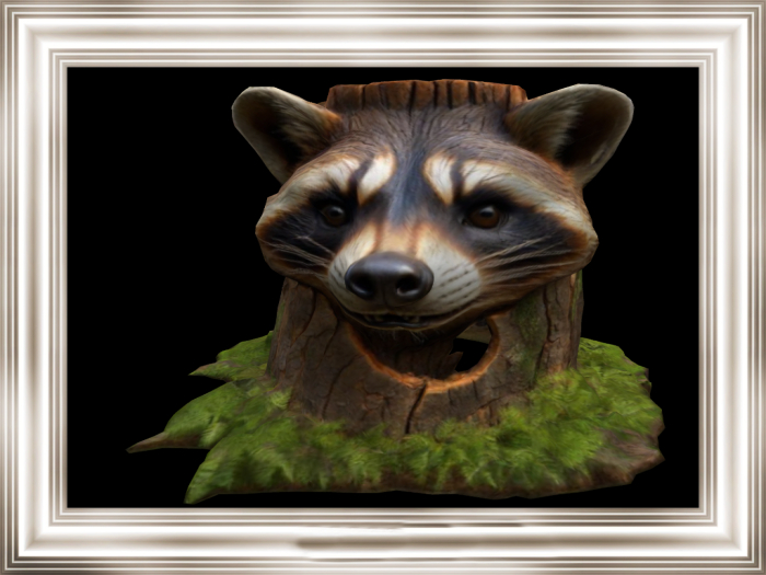 HB: Racoon Planter Stump Statue FULL PERM