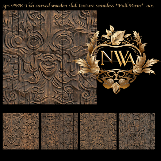 5pc PBR Tiki carved wooden slab seamless *Full Perm*  001