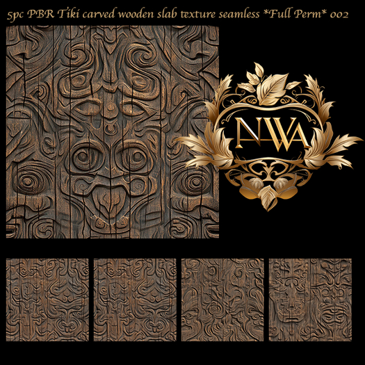 5pc PBR Tiki carved wooden slab seamless *Full Perm*  002