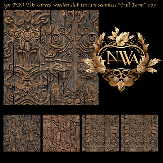 5pc PBR Tiki carved wooden slab seamless *Full Perm*  003