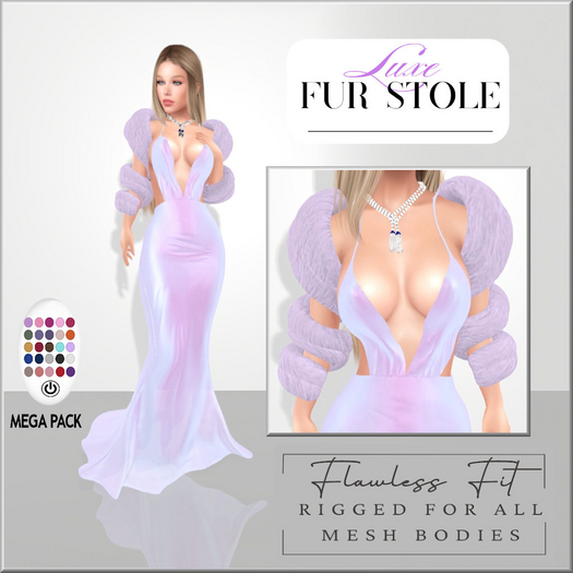 Fur Stole-Mega Pack-Flawless Fit-Rigged for All Mesh Bodies Maitreya LaraX GenX Reborn Legacy Kalhene Kupra Lucybody 
