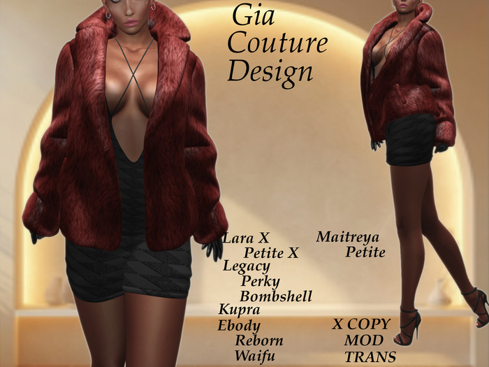 "GCD" Rita Fur Coat and Gloves Crimson