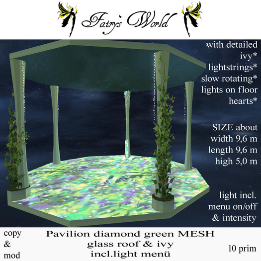 *FW* Pavilion diamond green+glass+ivy+light on/off MESH