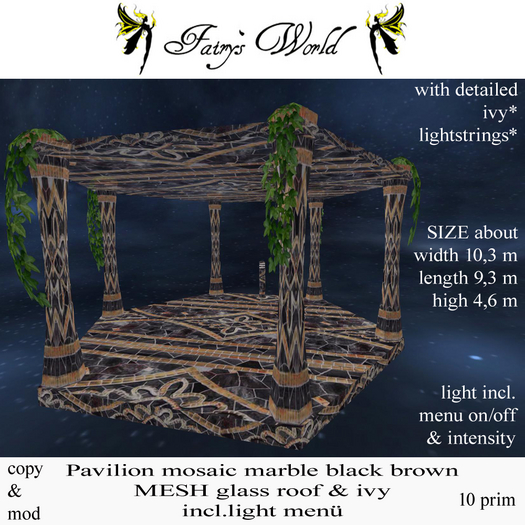 *FW* Pavilion marble black-brown+ivy+light on/off MESH