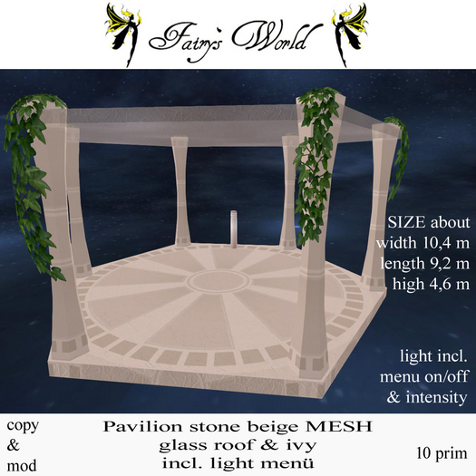*FW* Pavilion stone beige+glass+ivy+light on/off MESH
