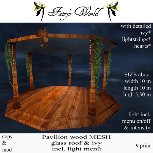 *FW* Pavilion wood+glass+ivy+light on/off MESH