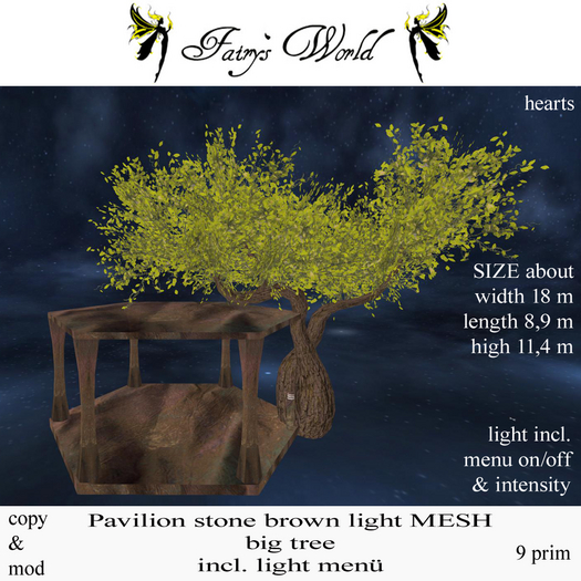 *FW* Pavilion stone brown light+tree+light on/off MESH