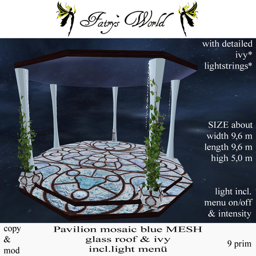 *FW* Pavilion mosaic blue+glass+ivy+light on/off MESH