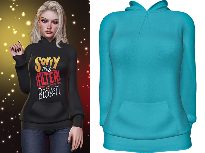 Karen Hoodie [Turquoise Blue] - Maitreya LaraX • PetiteX • eBody Reborn Hoodies