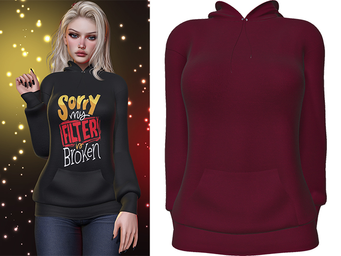Karen Hoodie [Cherry Red Wine] - Maitreya LaraX • PetiteX • eBody Reborn Hoodies