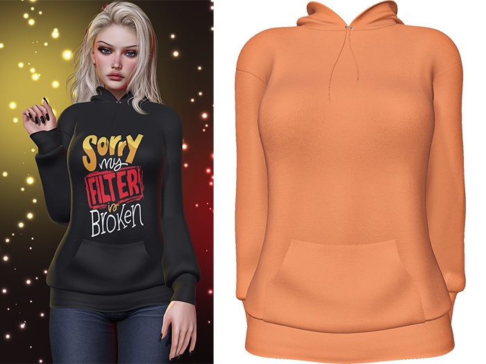 Karen Hoodie [Orange] - Maitreya LaraX • PetiteX • eBody Reborn Hoodies