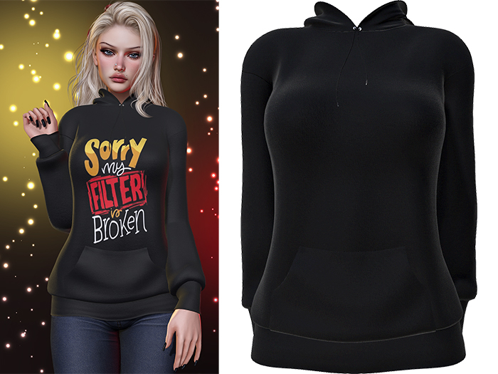 Karen Hoodie [Black] - Maitreya LaraX • PetiteX • eBody Reborn Hoodies
