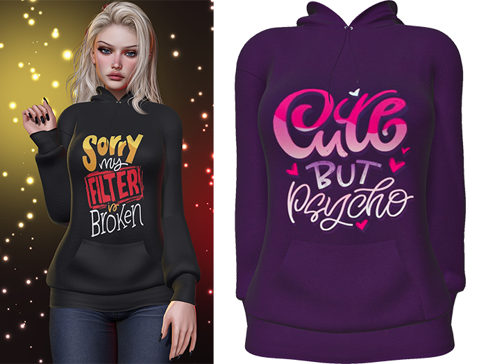 Karen Graphic Hoodie [Cute But Psycho] - Maitreya LaraX • PetiteX • eBody Reborn Hoodies