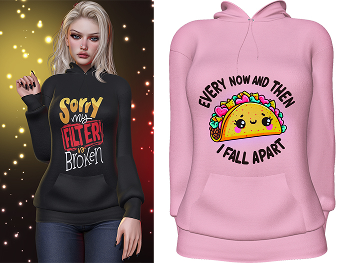 Karen Graphic Hoodie [Fall Apart] - Maitreya LaraX • PetiteX • eBody Reborn Hoodies