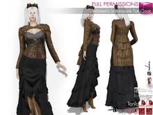 Full Perm Steampunk Brown Long Sleeve Keyhole Cut Out High Neck Jacket with Ruffled Tail Maitreya X Legacy Ebody Reborn