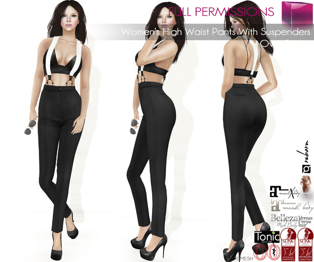 FullPerm Black Skinny High Waist Pants with White Suspenders over Black Bralette Legacy Maitreya 5.3 LaraX Ebody Reborn