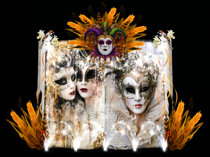 MC Mardi Gras Ivy Gold Mask Book Alive
