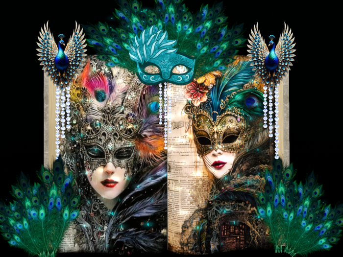 MC Mardi Gras Peacock Lady Mask Book Alive