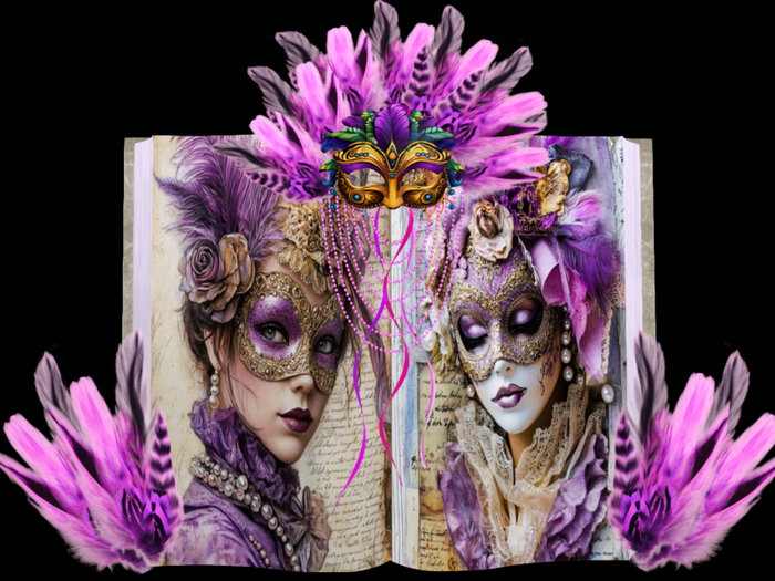 MC Mardi Gras Pink Lady Mask Book Alive