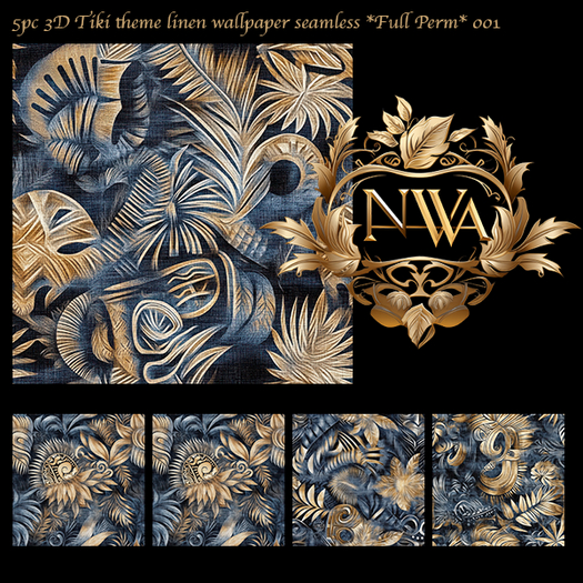 5pc 3D Tiki theme linen seamless *Full Perm*  001